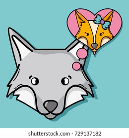 fox animal thinking in its girlfriends with chat bubble