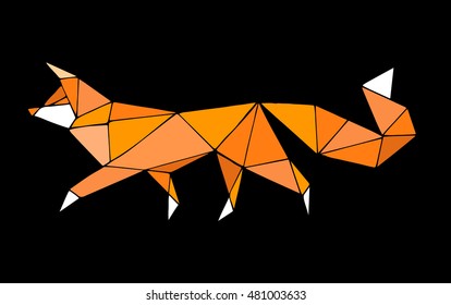 Fox animal vector on a black background. Object isolated cartoon illustration. Doodle geometric style. Cloth design, icon, logo, poster, textile, paper, card, invitation,holiday.Color magic art.Eps10.