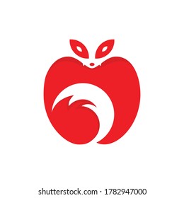 fox and apple logo design template