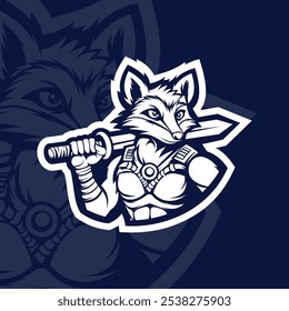 Fox com design de logotipo de esporte mascote de armadura