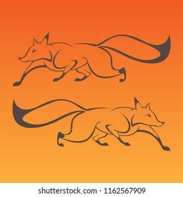 Fox art sign in curve lines vector