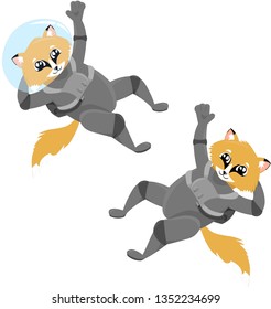 Fox astronauts. Design for a holiday, postcards, clothing, stationery. Illustrations for children.