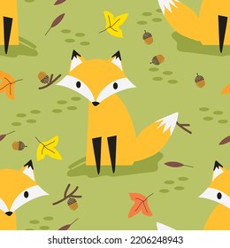 Fox in Autumn Season Seamless Pattern