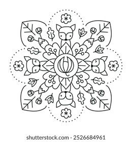 Fox Herbst Vektor Linie Zeichnung Mandala Illustration