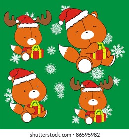 fox baby cartoon xmas set in vector format