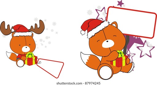 fox baby cartoon xmas sticker in vector format