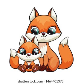 Fox baby with mom or dad cute print. Sweet tiny family. Cool friends animal illustration for nursery t-shirt, kids apparel, birthday card, invitation. Good for girly or boy pajamas and playroom decor