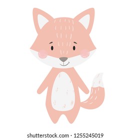 Fox baby print. Cute animal illustration for nursery, t-shirt, kids apparel, Christmas and New year party and baby shower invitation. Simple scandinavian child design.