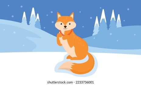 fox in the background of a snowy forest