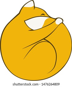Fox ball!  Cute cartoon orange and white fox curled into a ball, holding its fluffy tail.  Isolated round vector art.