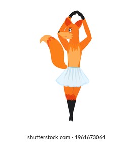 The fox is a ballerina. A fairytale cartoon character. Can be used for stickers and magnets as well as for collage web design.