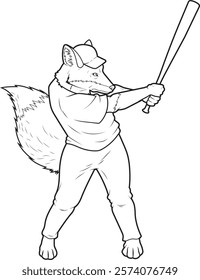 Fox Baseball Baseball bat Animal Vector Graphic Art Illustration