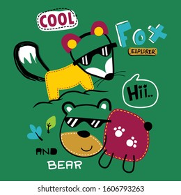 fox and bear the animals cool,funny cartoon,vector illustration