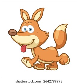 Fox. A beautiful fox sits in the forest against a background of autumn trees and leaves. Vector illustration of a cute fox in cartoon style for design. Standing fox isolated on a white background. 30