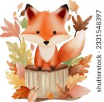 fox being happy in autumn season illustration