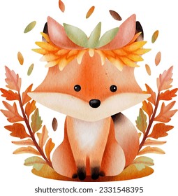 fox being happy in autumn season illustration