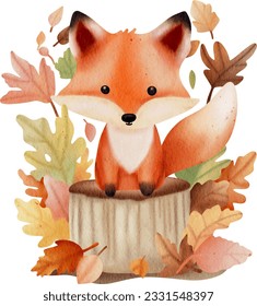 fox being happy in autumn season illustration