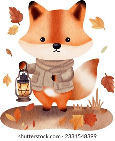 fox being happy in autumn season illustration