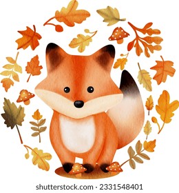 fox being happy in autumn season illustration