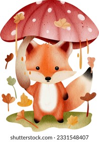 fox being happy in autumn season illustration