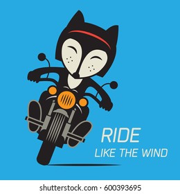 Fox Biker riding a motorcycle. Bikers event or festival emblem. Vector illustration