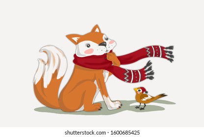 
fox and bird on a winter day