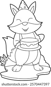 Fox Birthday Cake Animal Vector Graphic Art Illustration
