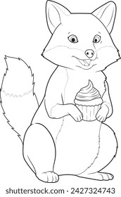 Fox Birthday Cupcake Animal Vector Graphic Art Illustration