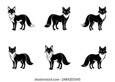 Fox black silhouette vector art illustration bundle set