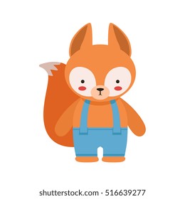 Fox In Blue Pants With Suspenders Cute Toy Baby Animal Dressed As Little Boy