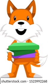 Fox mit Büchern, Illustration, Vektorgrafik auf weißem Hintergrund.