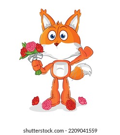 the fox with bouquet mascot. cartoon vector