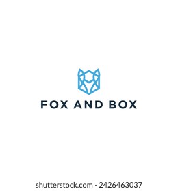 Fox Box Cube geometric logo design vector line art 