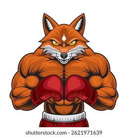Diseño de Ilustración vectorial de mascota de boxeo Fox
