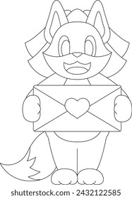 Fox Bride Letter Wedding Animal Vector Graphic Art Illustration