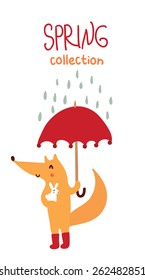 fox and bunny in the rain