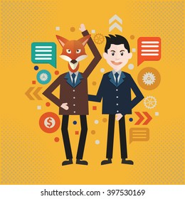 Fox businessman concept design on yellow background,vector