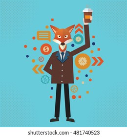 Fox businessman concept design on blue background,vector