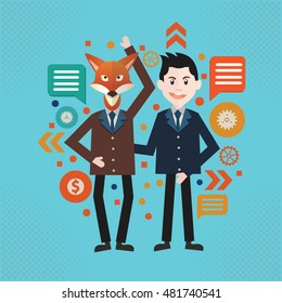 Fox businessman concept design on blue background,vector