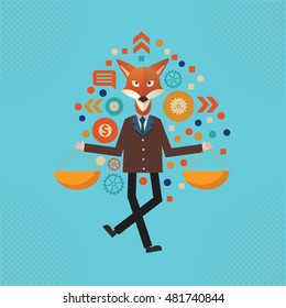 Fox businessman concept design on blue background,vector