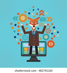 Fox businessman concept design on blue background,vector