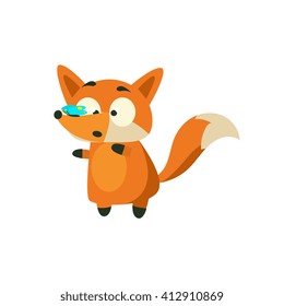 Fox With Butterfly On The Nose Adorable Cartoon Style Flat Vector Illustration Isolated On White Background