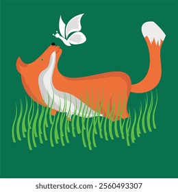 fox with butterfly vector illustration design clean and unique latest