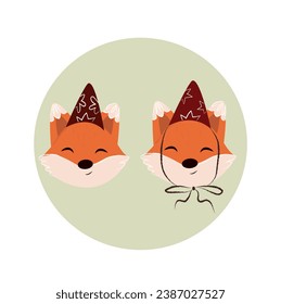 zorro. zorro en una gorra. ilustración vectorial de un zorro en un gorro de vacaciones. zorros de postales