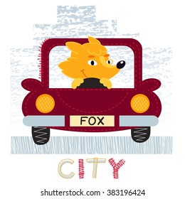 Fox with car, T-shirt city design vector illustration