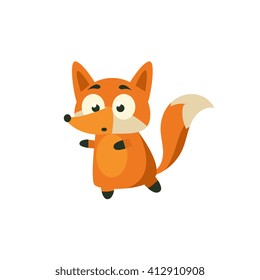 Fox Carefully Walking Away Adorable Cartoon Style Flat Vector Illustration Isolated On White Background