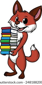 Fox carrying books vector illustration