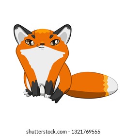 Fox. Cartoon animal. Emotion, grin, sticker, emoji, smiley, character. Cute red fox. Stock Vector illustration. White background. Transparency.