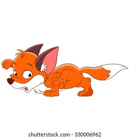 Fox. Cartoon character isolated on white background. Colorful design for kids activity book, coloring page, colouring picture. Vector illustration for children.