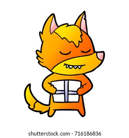 fox cartoon character with present